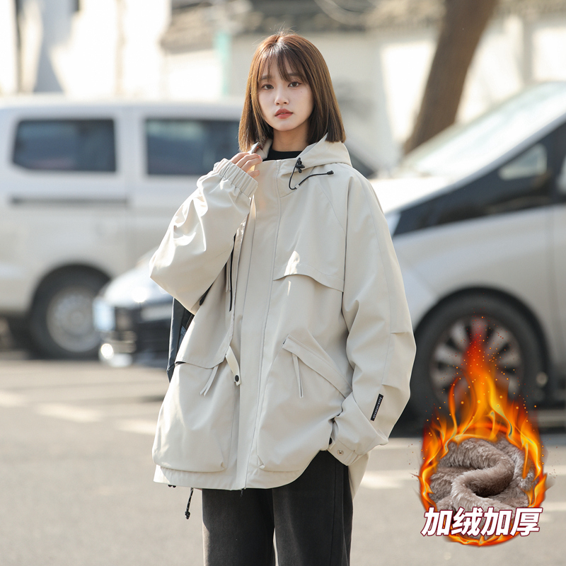 冬季时尚新款加绒加厚夹克男女同款