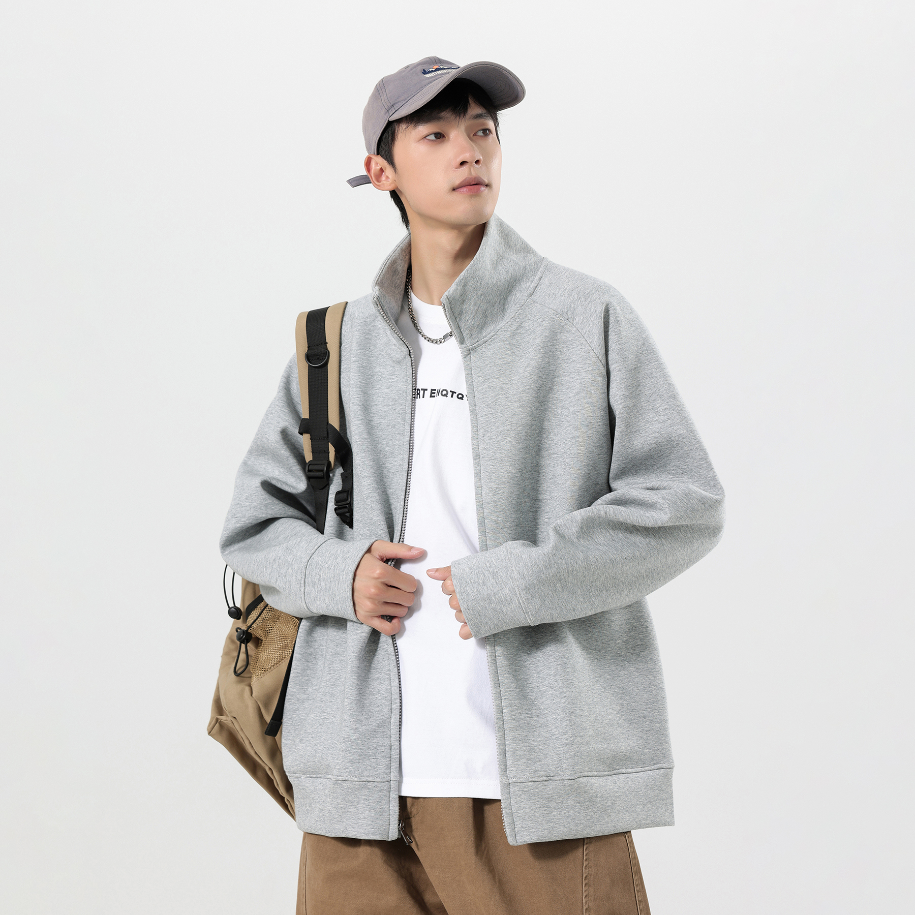 420G立领外套男秋冬新款拉链卫衣外套男