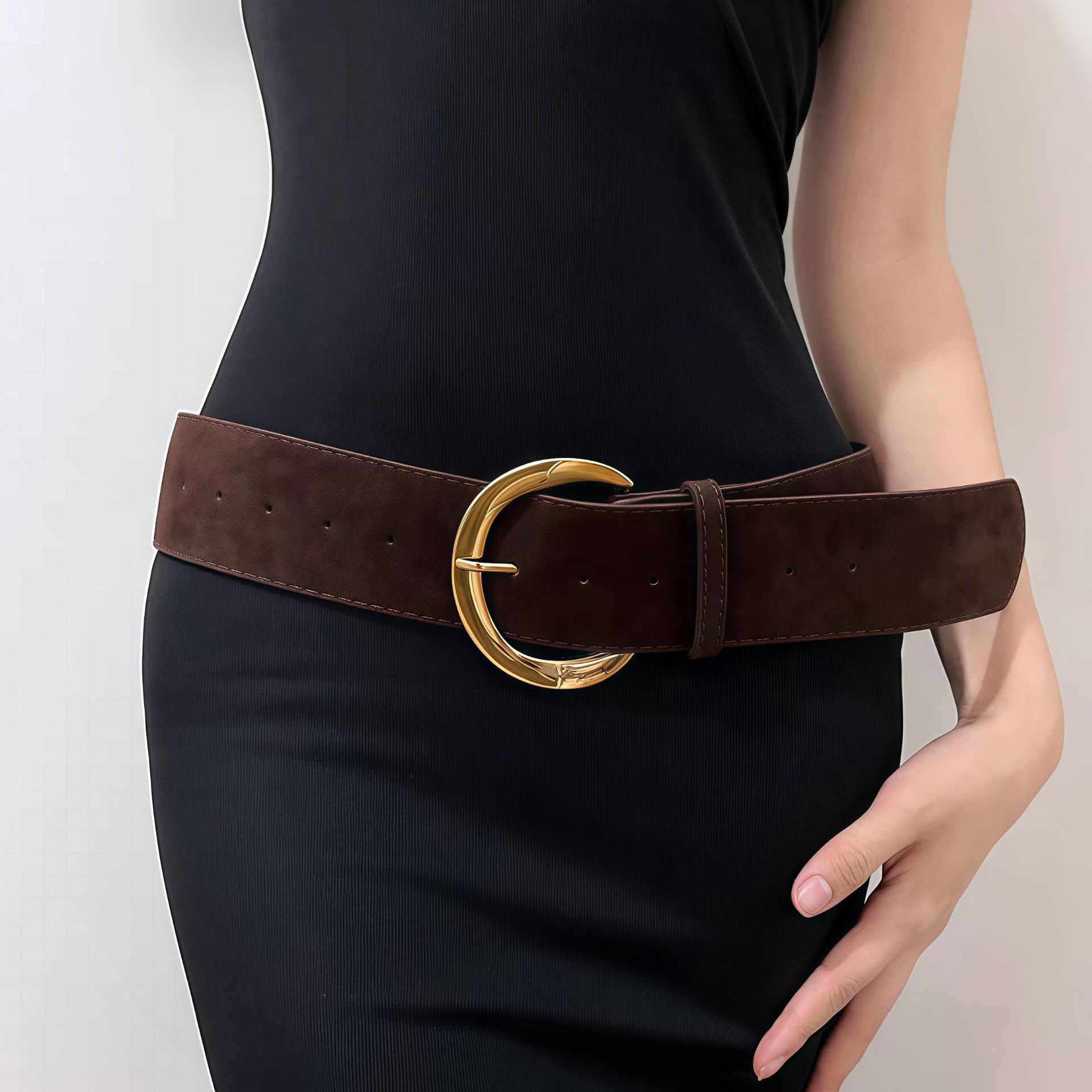 辣妹棕色复古腰带女士宽皮带2025新款腰封y2k搭配连衣裙装饰女款