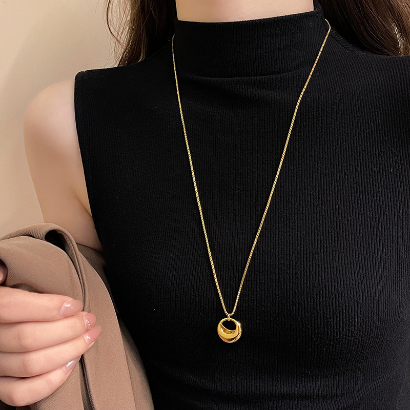金色圆环水滴长款吊坠项链女气质轻奢小众精致毛衣链配饰