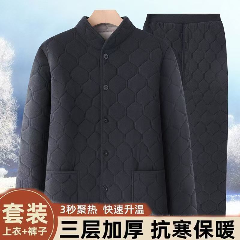 中老年爸爸爷爷保暖套装外穿打底棉衣加厚加厚加绒防寒服